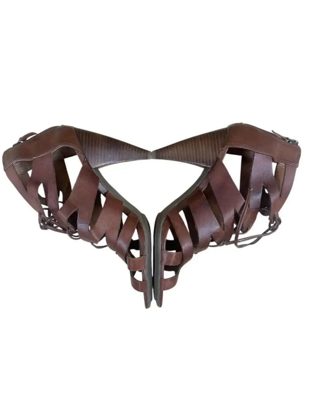 Franco Sarto Lace Up Gladiator Heels Brown Leather